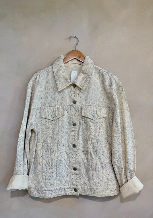 Alice & Olivia Embellished Crystal Denim Jacket Sz L