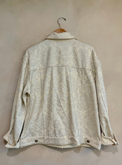 Alice & Olivia Embellished Crystal Denim Jacket Sz L