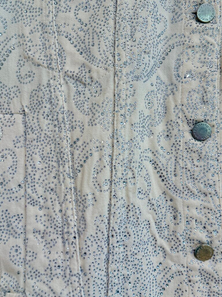 Alice & Olivia Embellished Crystal Denim Jacket Sz L