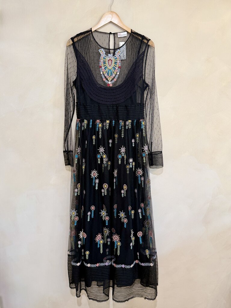 RED Valentino Embroidered Mesh LS Maxi Dress Sz M