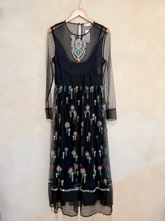 RED Valentino Embroidered Mesh LS Maxi Dress Sz M