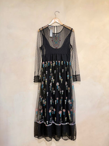 RED Valentino Embroidered Mesh LS Maxi Dress Sz M