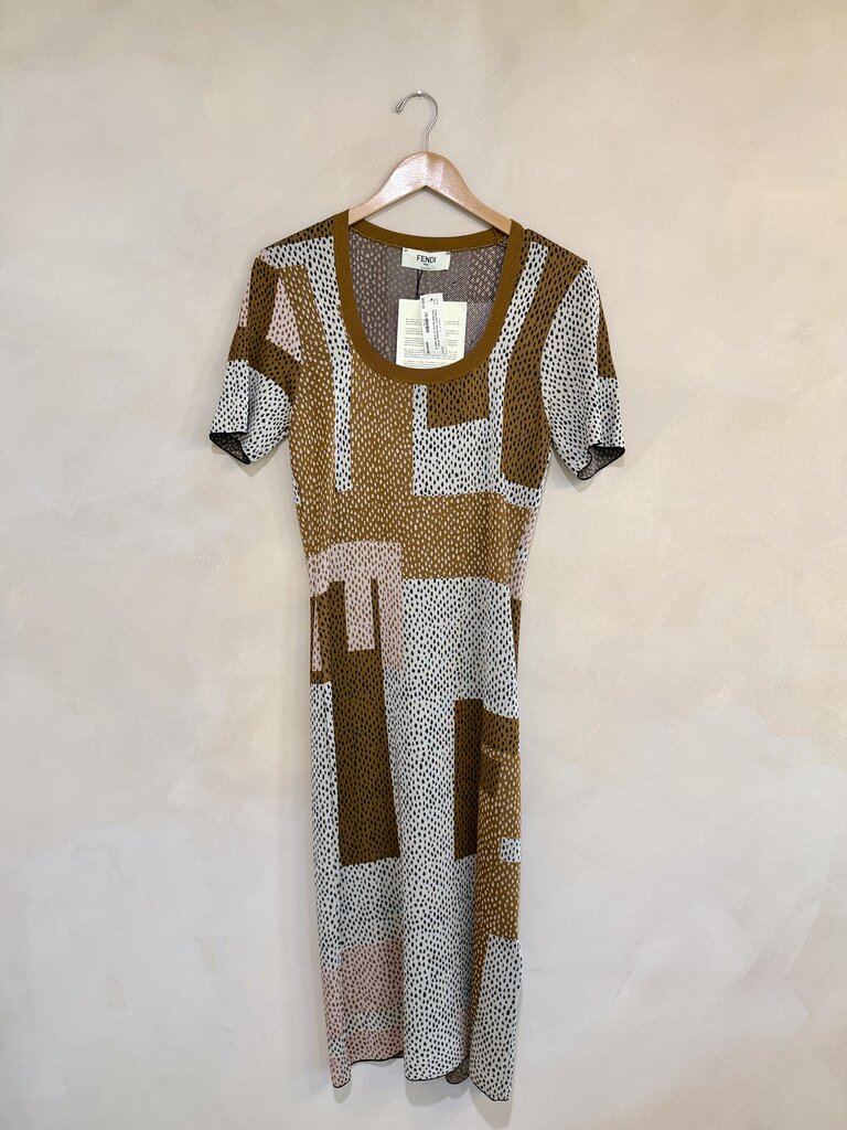 Fendi NWT Geometric Print Knit Midi Dress Sz 8