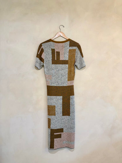 Fendi NWT Geometric Print Knit Midi Dress Sz 8