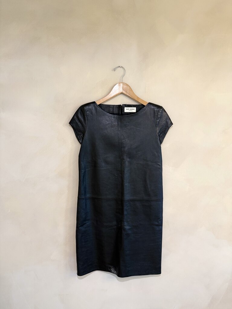 Saint Laurent Black Lambskin Leather Mini Dress sz 36