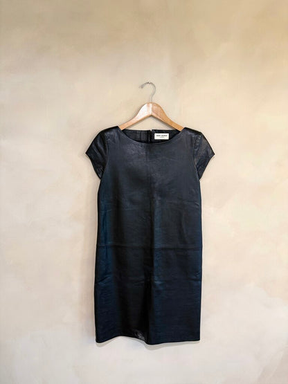 Saint Laurent Black Lambskin Leather Mini Dress sz 36