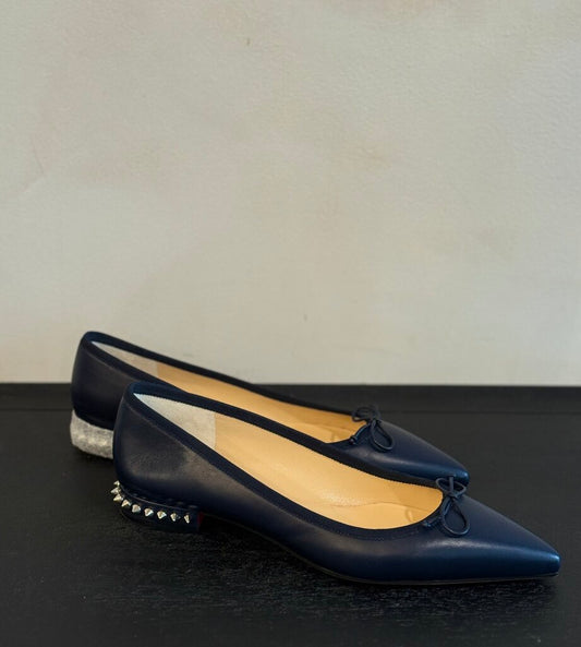 Christian Louboutin, Navy Spikes Ballet Flat, 37.5