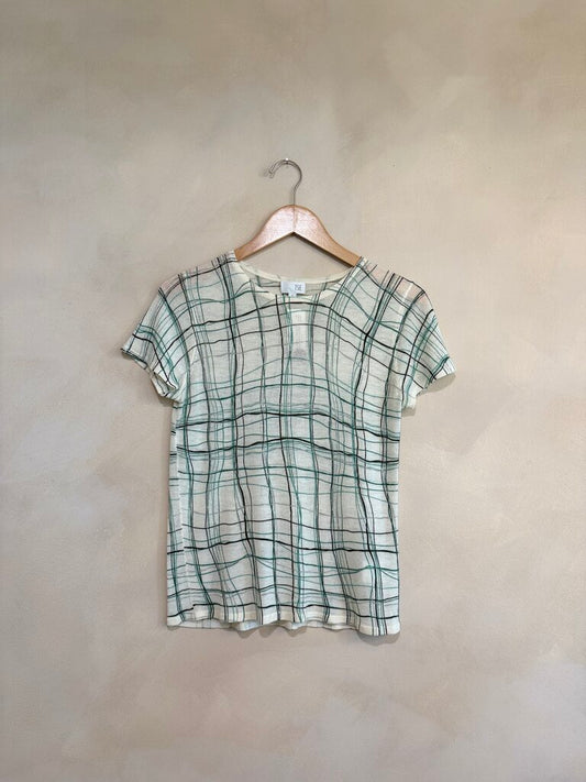 TSE, Green Pattern Cashmere Top, S