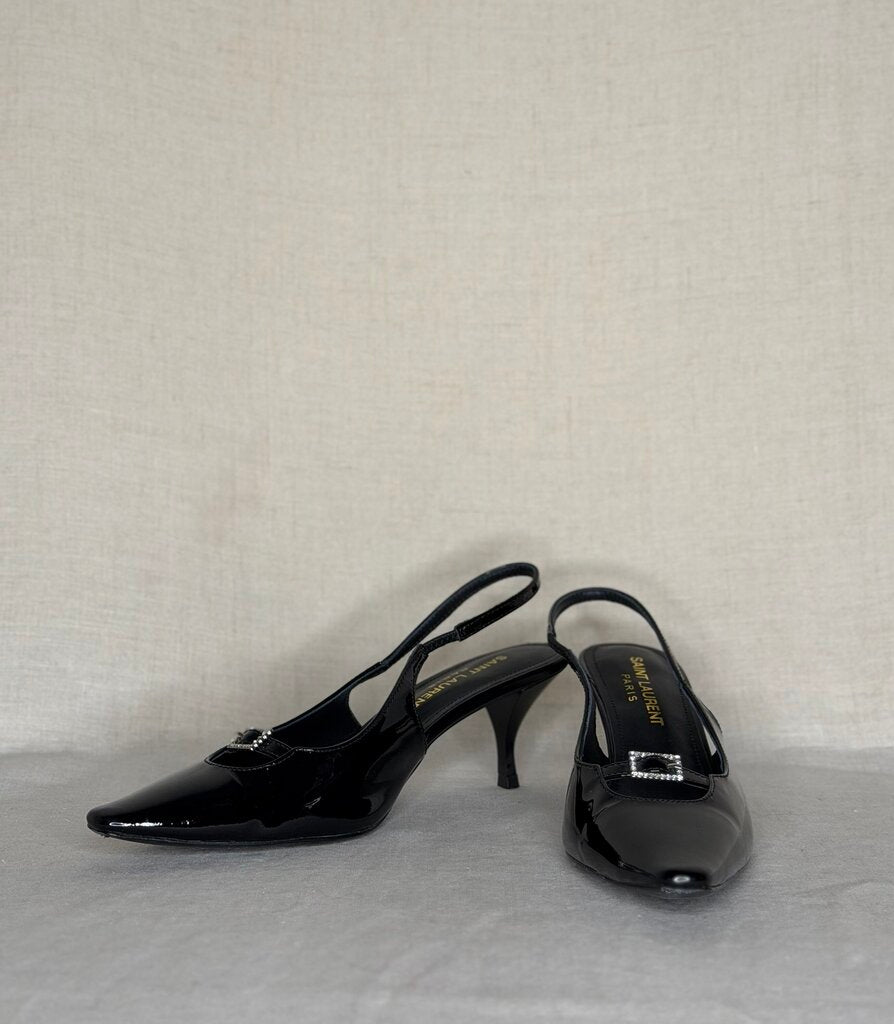 Saint Laurent, Patent Crystal Slingback Heel, 38