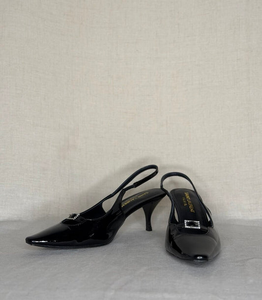 Saint Laurent, Patent Crystal Slingback Heel, 38