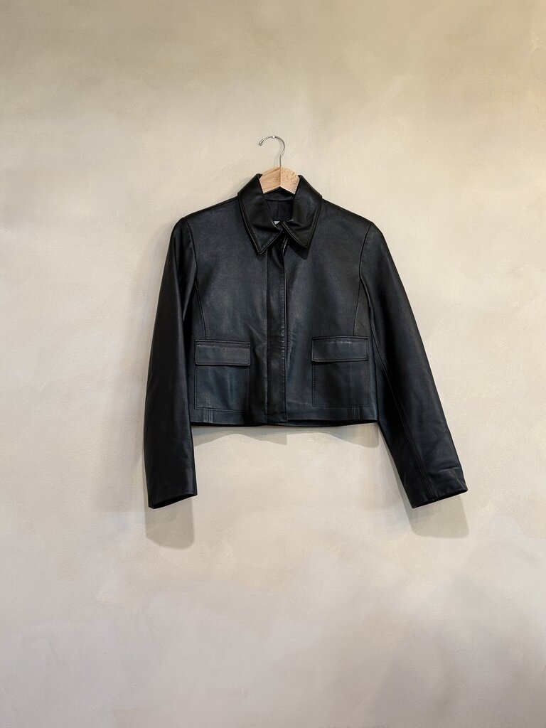 Nour Hammour, Black Crop Leather Jacket, 34