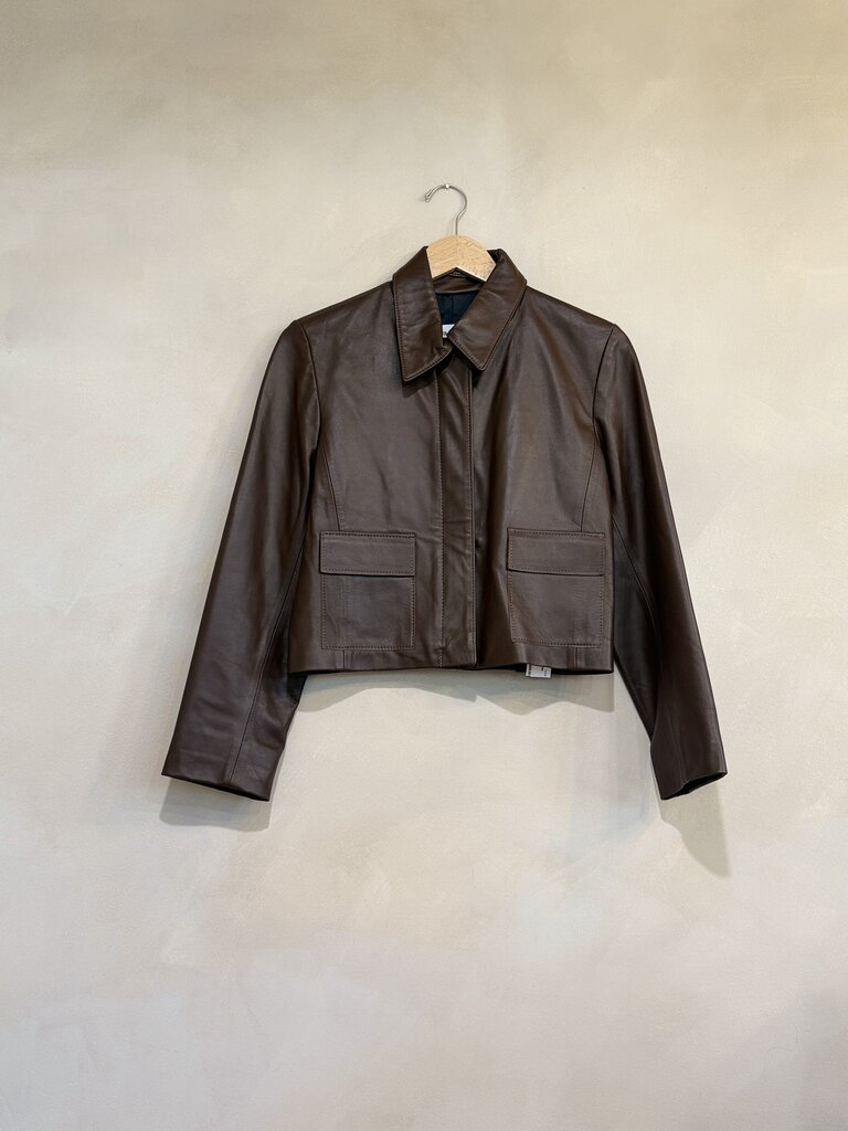 Nour Hammour, Brown Crop Leather Jacket, 34