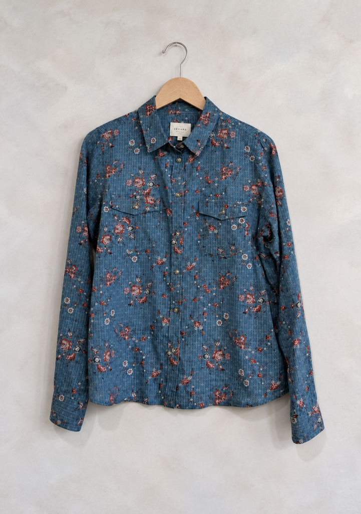 SEZANE, Button Down Floral Cotton Shirt, 36