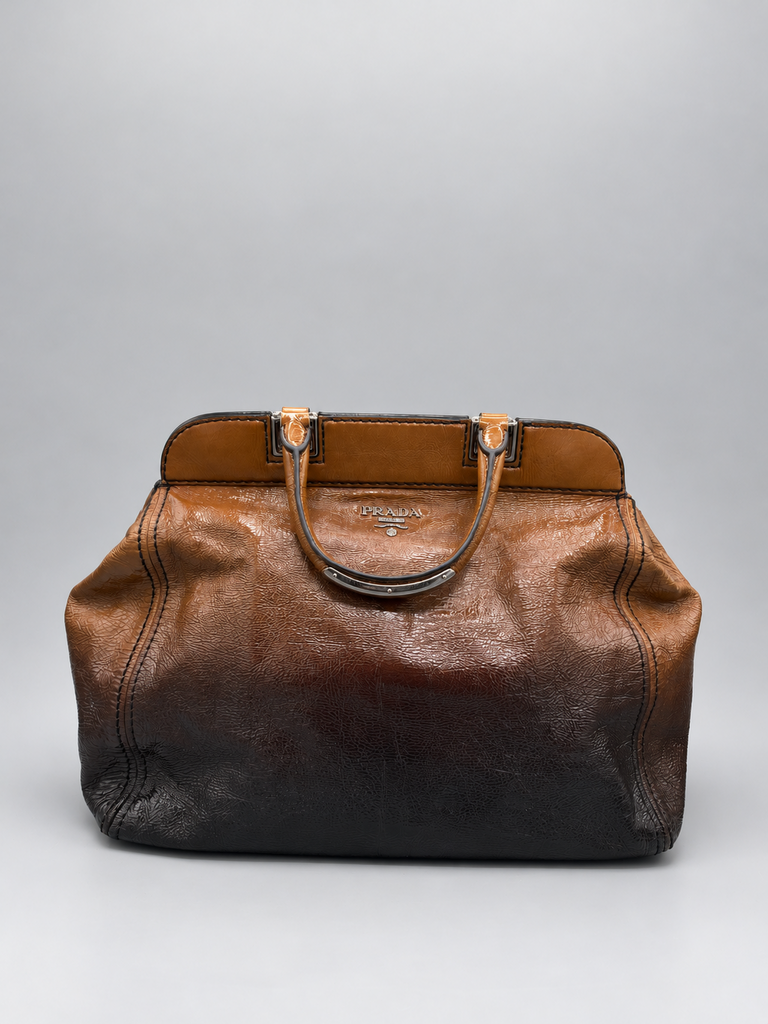 PRADA Vernice Ombré Patent Leather Bowler Bag - Brown