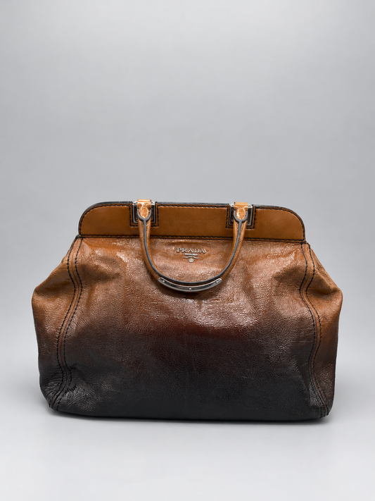 PRADA Vernice Ombré Patent Leather Bowler Bag - Brown