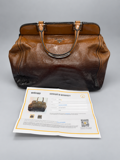PRADA Vernice Ombré Patent Leather Bowler Bag - Brown
