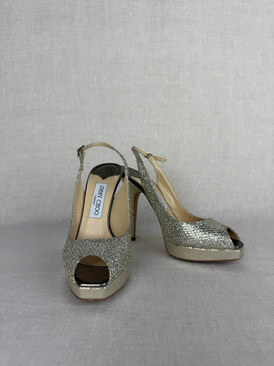 Jimmy Choo Peep Toe Heel Sparkle Size 37