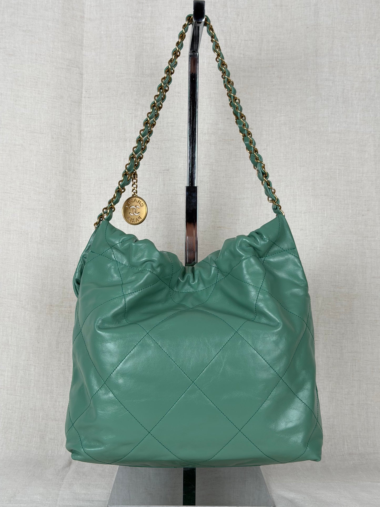 Chanel 22 Medium Lambskin- Green w Gold Hardware