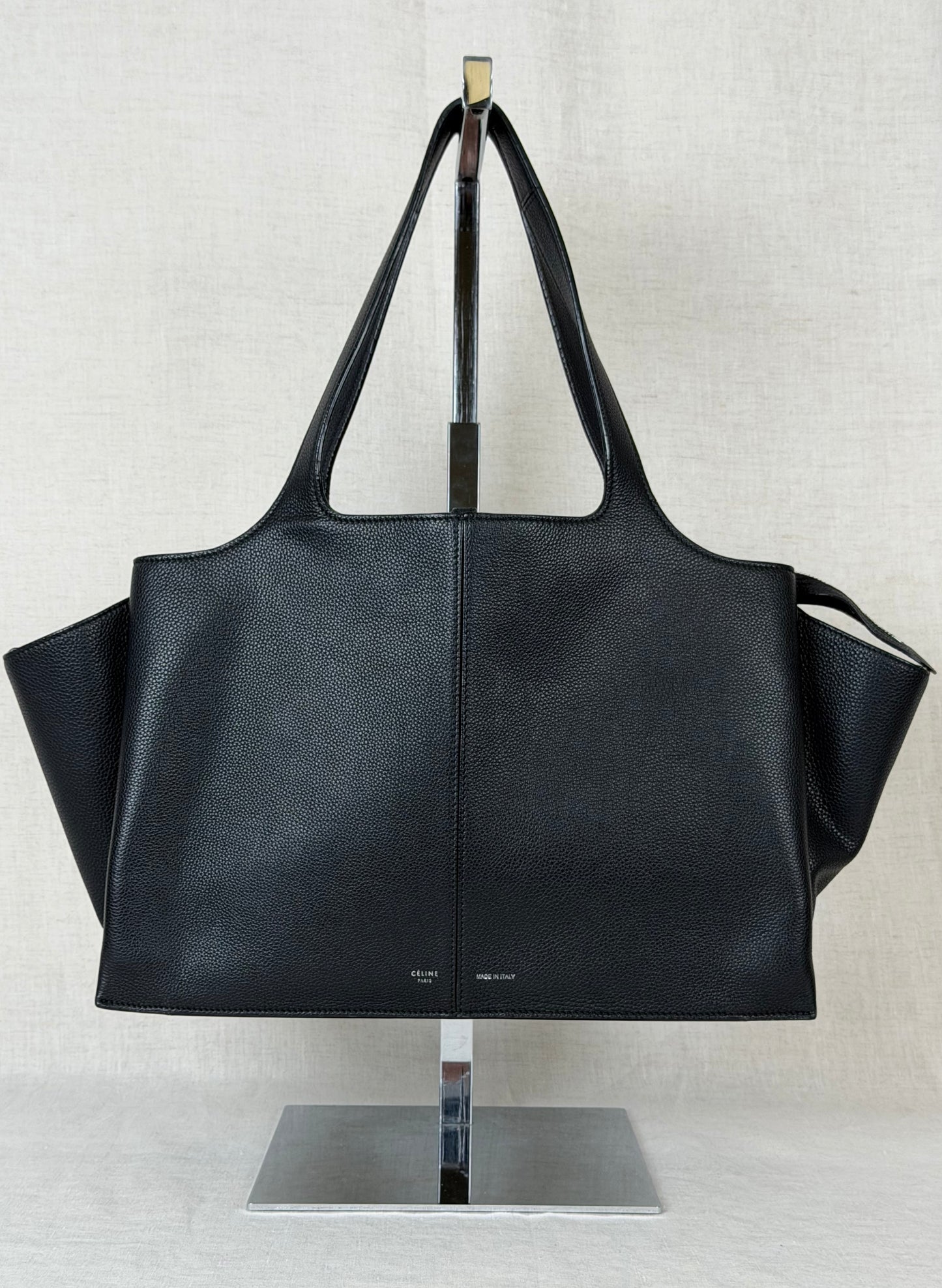 Celine Pebbled Calfskin Tri-Fold Tote Bag- Black