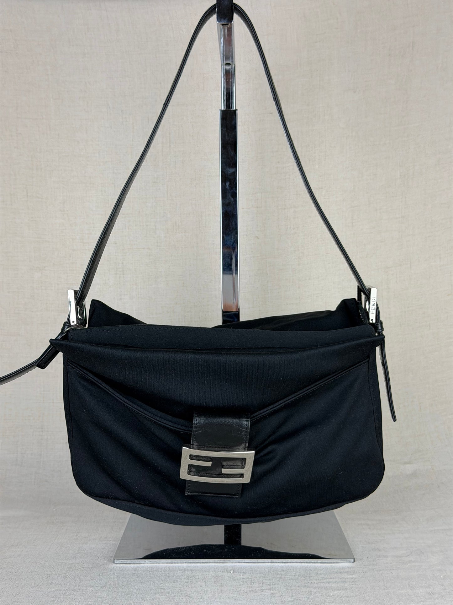 Fendi Cloth Baguette- Black and Sliver