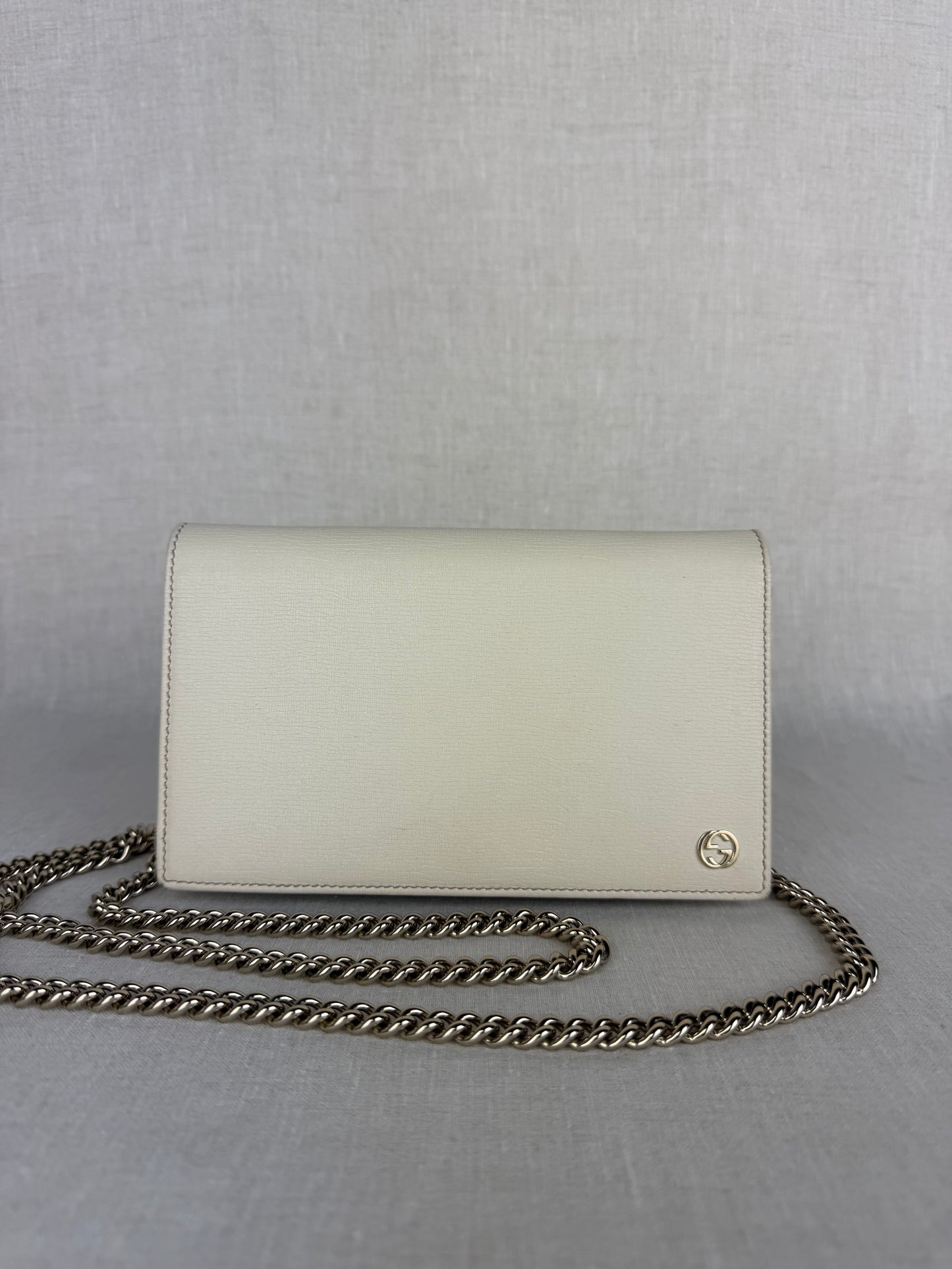 Gucci Cream Wallet on a Chain with Silver Hardware