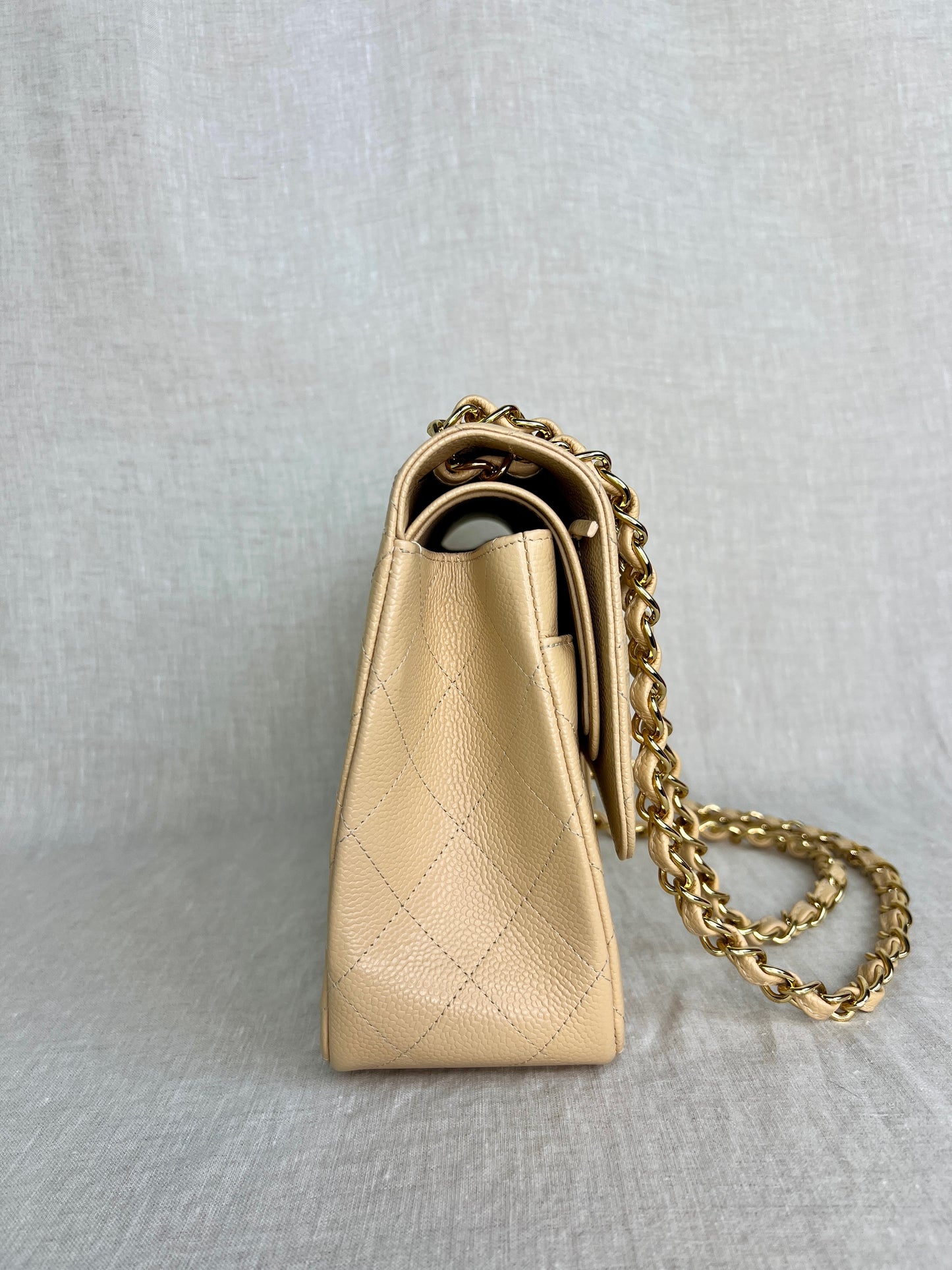 Chanel Classic Beige Jumbo in Caviar Leather with Gold Hardware
