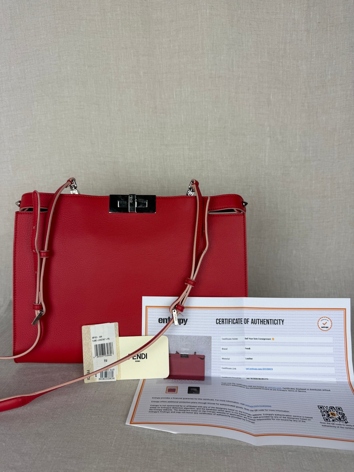 Fendi Peekaboo Clutch with Strap- Red Flame