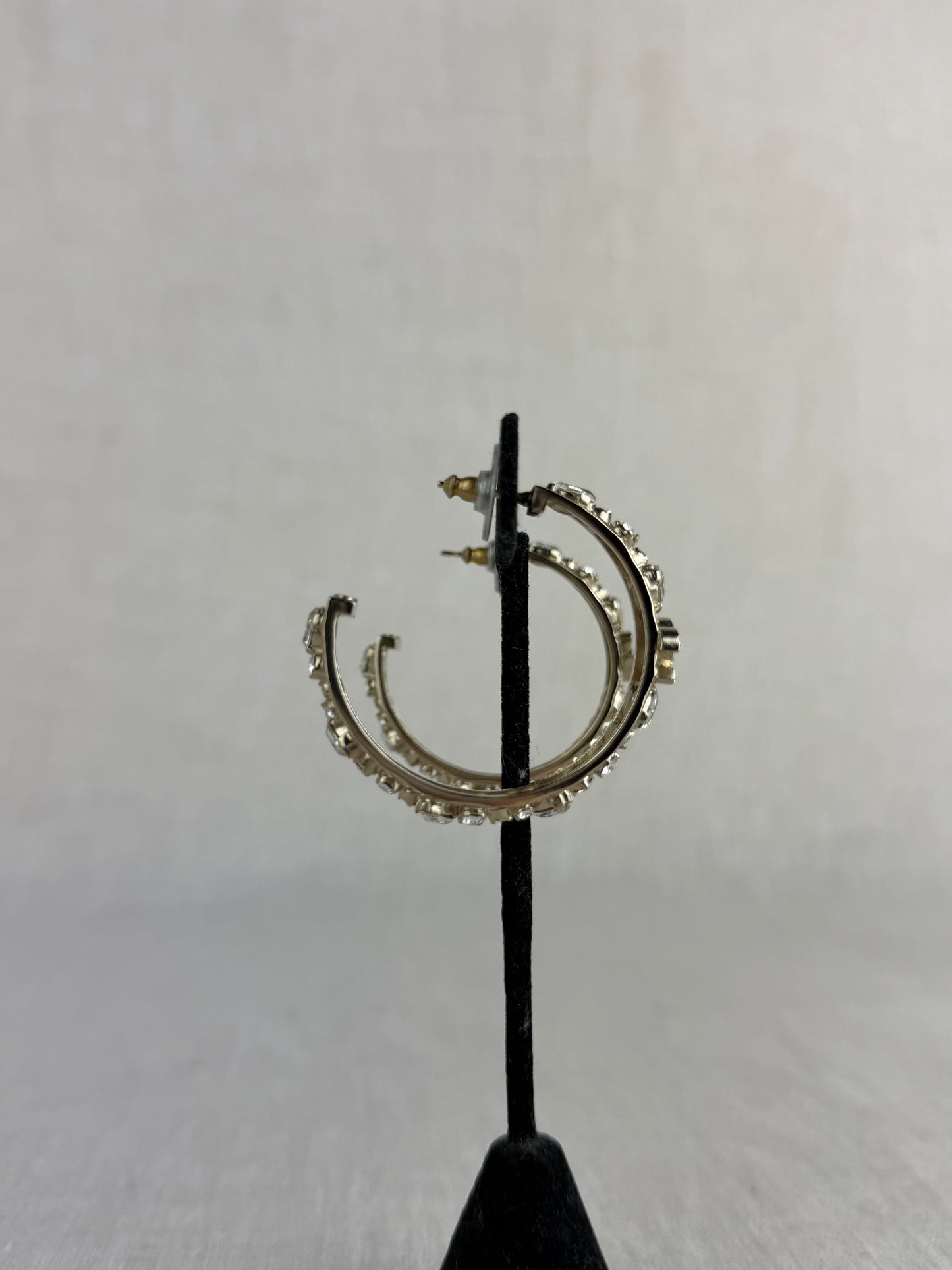Chanel Hoop Crystal Logo Earrings