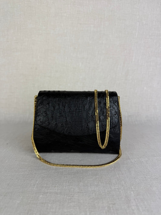 Launer Vintage Ostrich Evening Bag- Black