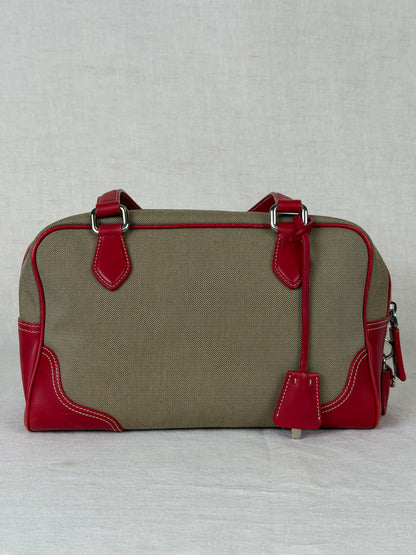 Prada Logo Jacquard Canapa Bowler Bag