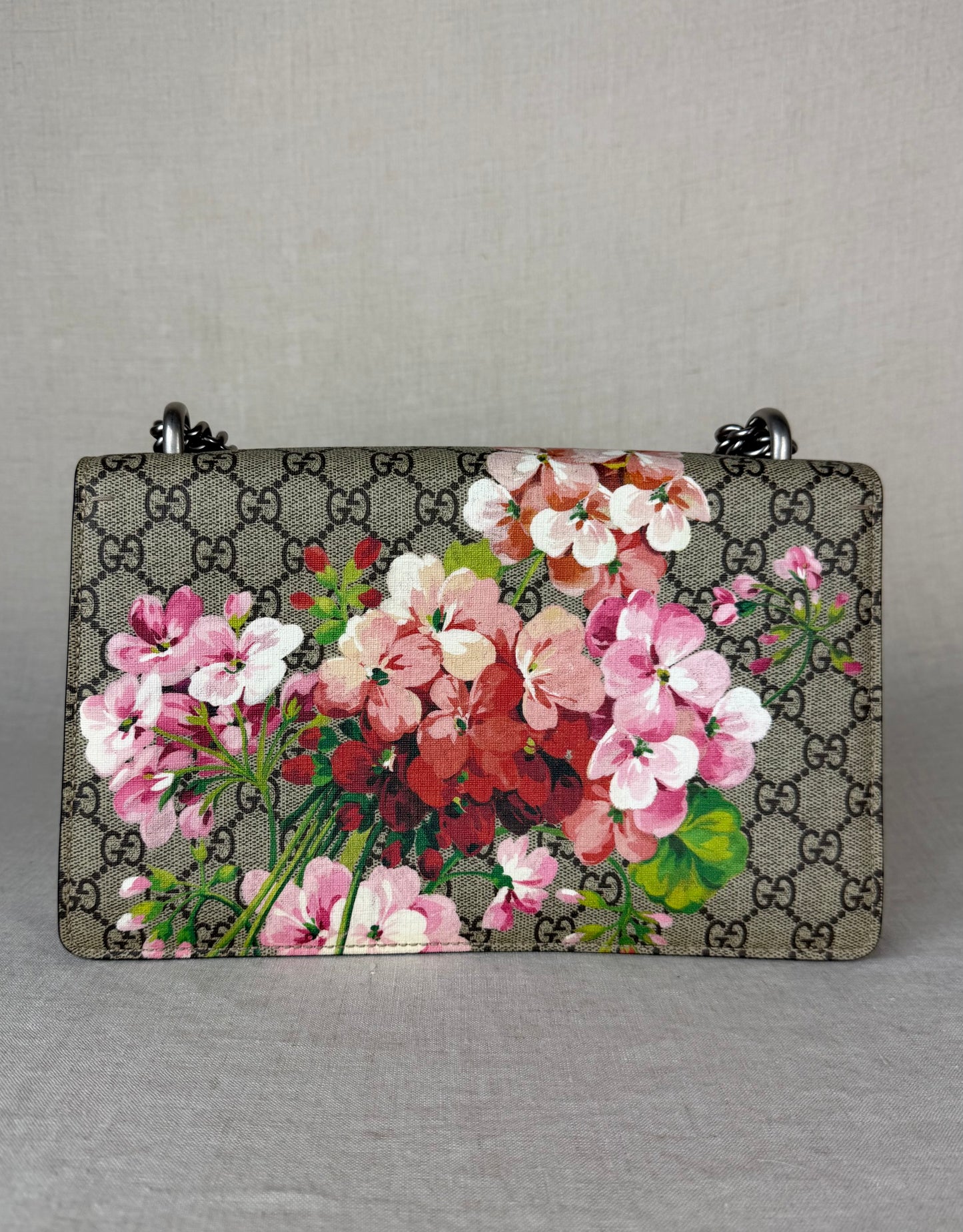 Gucci GG Supreme Blooms Medium Bag- Tan Coated Canvas/ Burgundy Leather