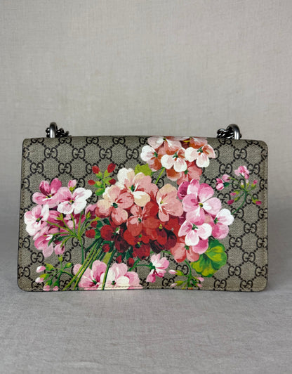 Gucci GG Supreme Blooms Medium Bag- Tan Coated Canvas/ Burgundy Leather