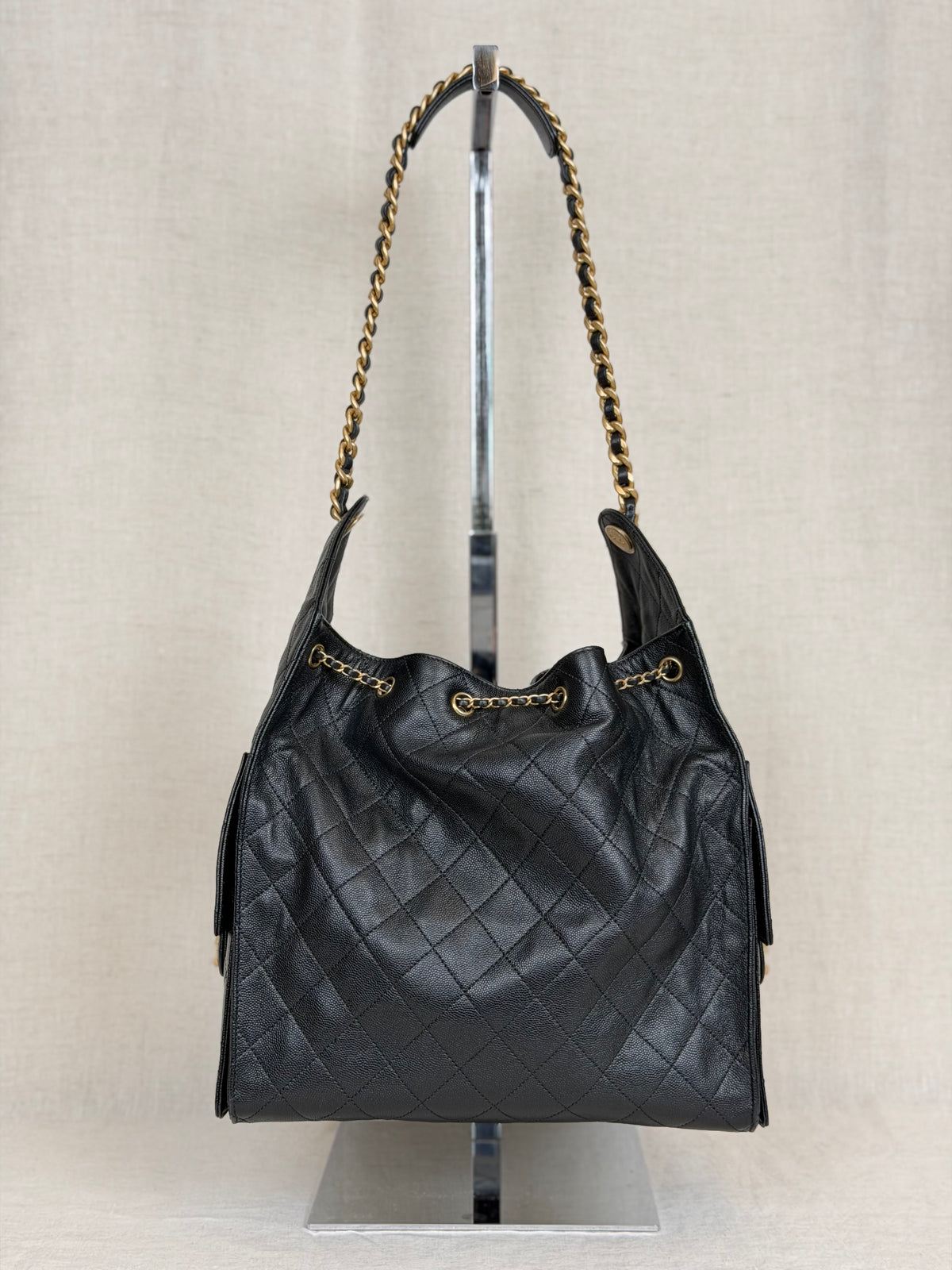 2025 Chanel 25 Medium Caviar Leather & Gold Tone Metal-Black