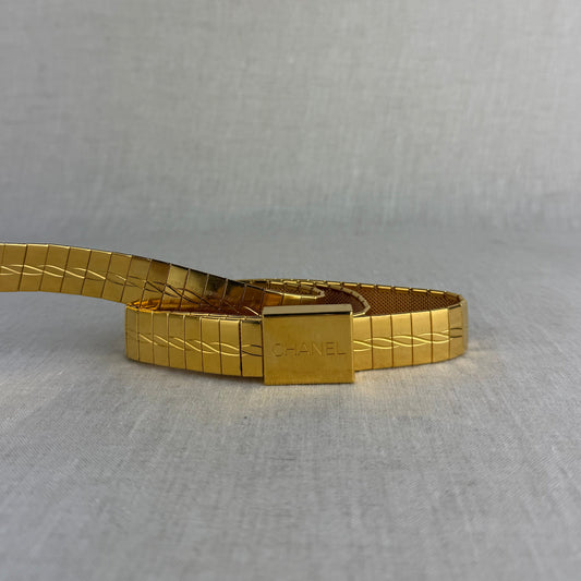Vintage Chanel Gold Toned Logo Buckle Adjustable Belt