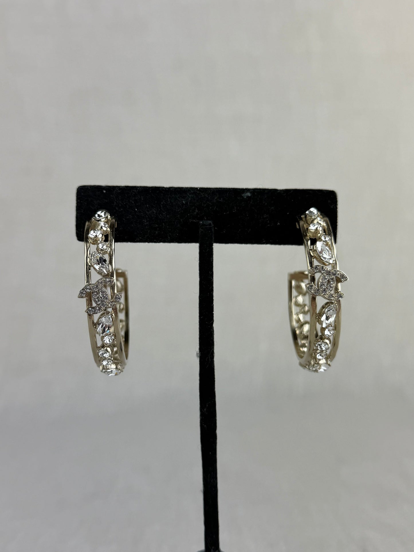 Chanel Hoop Crystal Logo Earrings