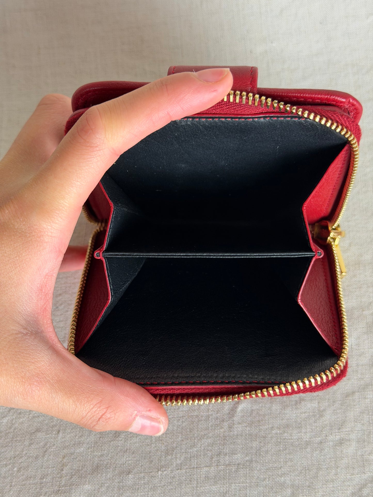YSL Zip Wallet With Gold Hardware- Red
