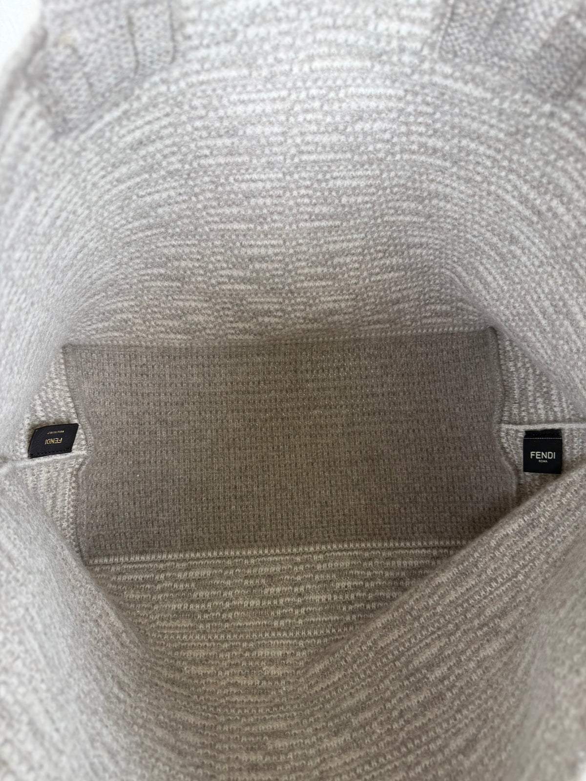 Fendi Cashmere Knitted Zucca Shoppers Tote- Grey/Cream