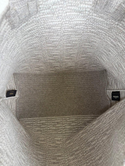 Fendi Cashmere Knitted Zucca Shoppers Tote- Grey/Cream