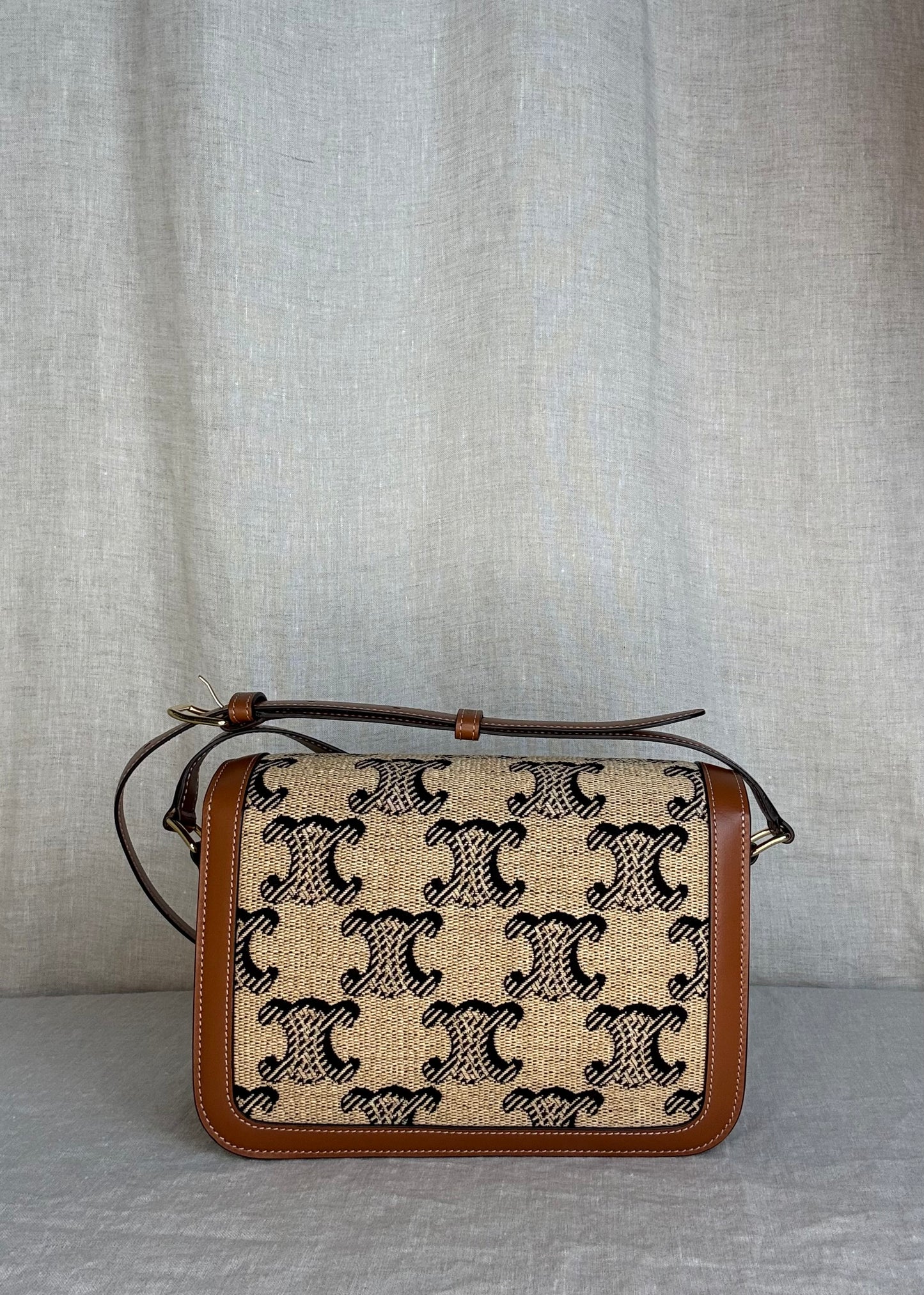 Celine Triomphe Crossbody Bag Monogram Canvas with Tan Calfskin Leather Trim