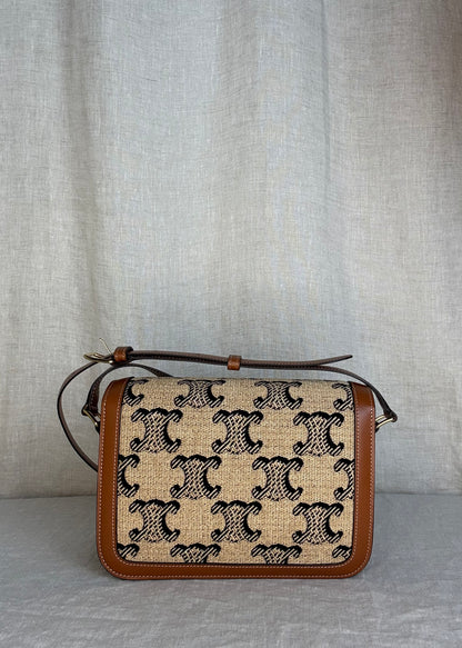 Celine Triomphe Crossbody Bag Monogram Canvas with Tan Calfskin Leather Trim