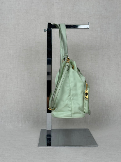 Prada Leather Nylon Bucket Bag - Green