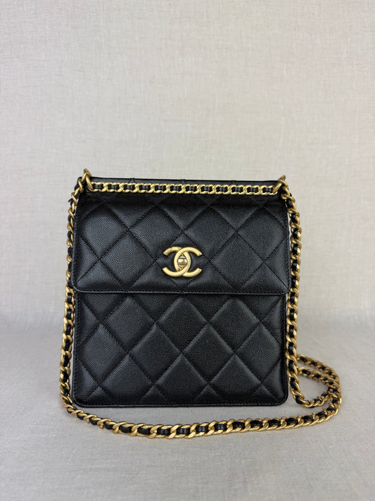 Chanel 2023 Top Chain Vertical Flap Crossbody- Black Caviar Leather