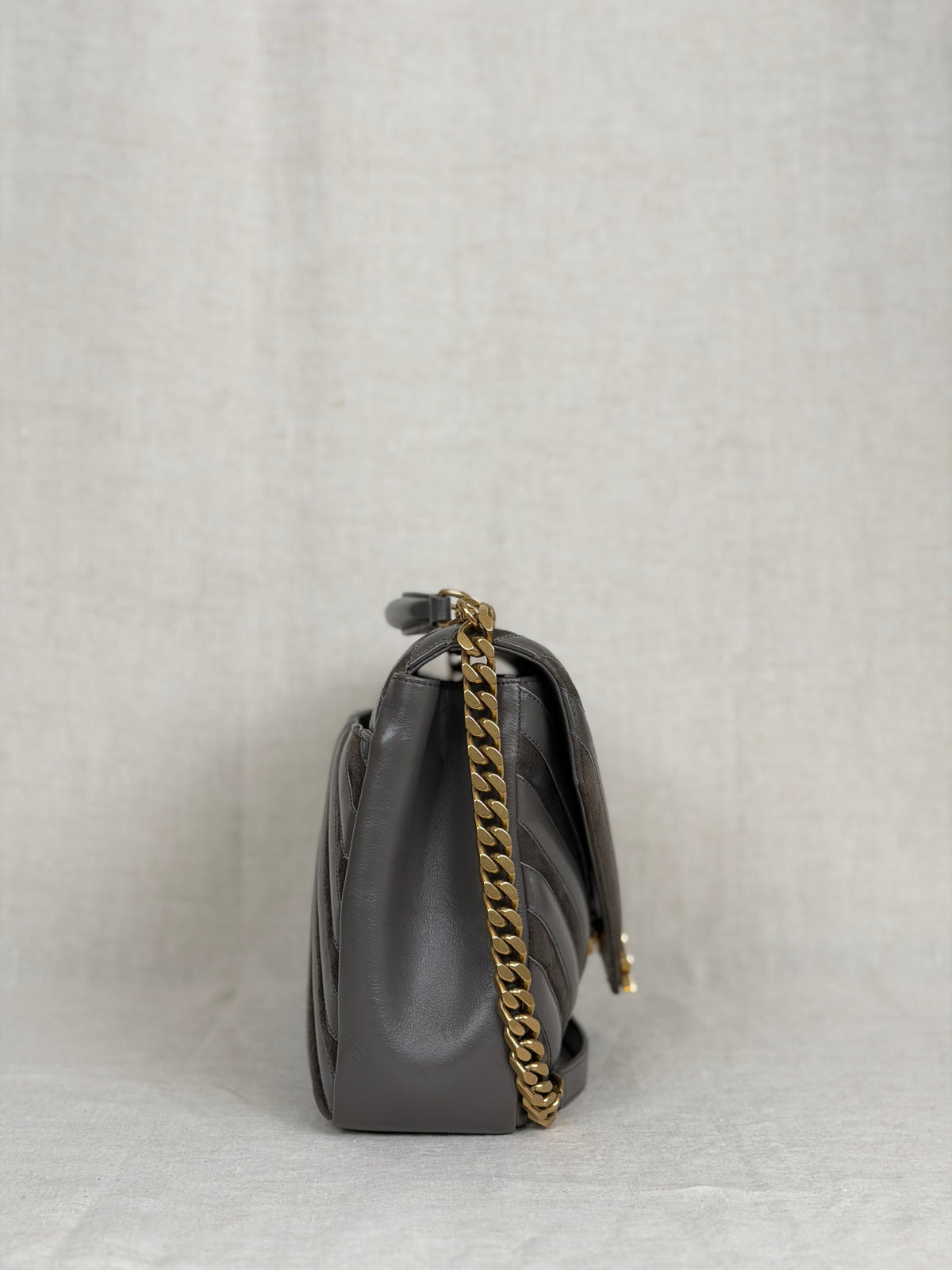 Saint Laurent College Bag Suede & Leather- Grey