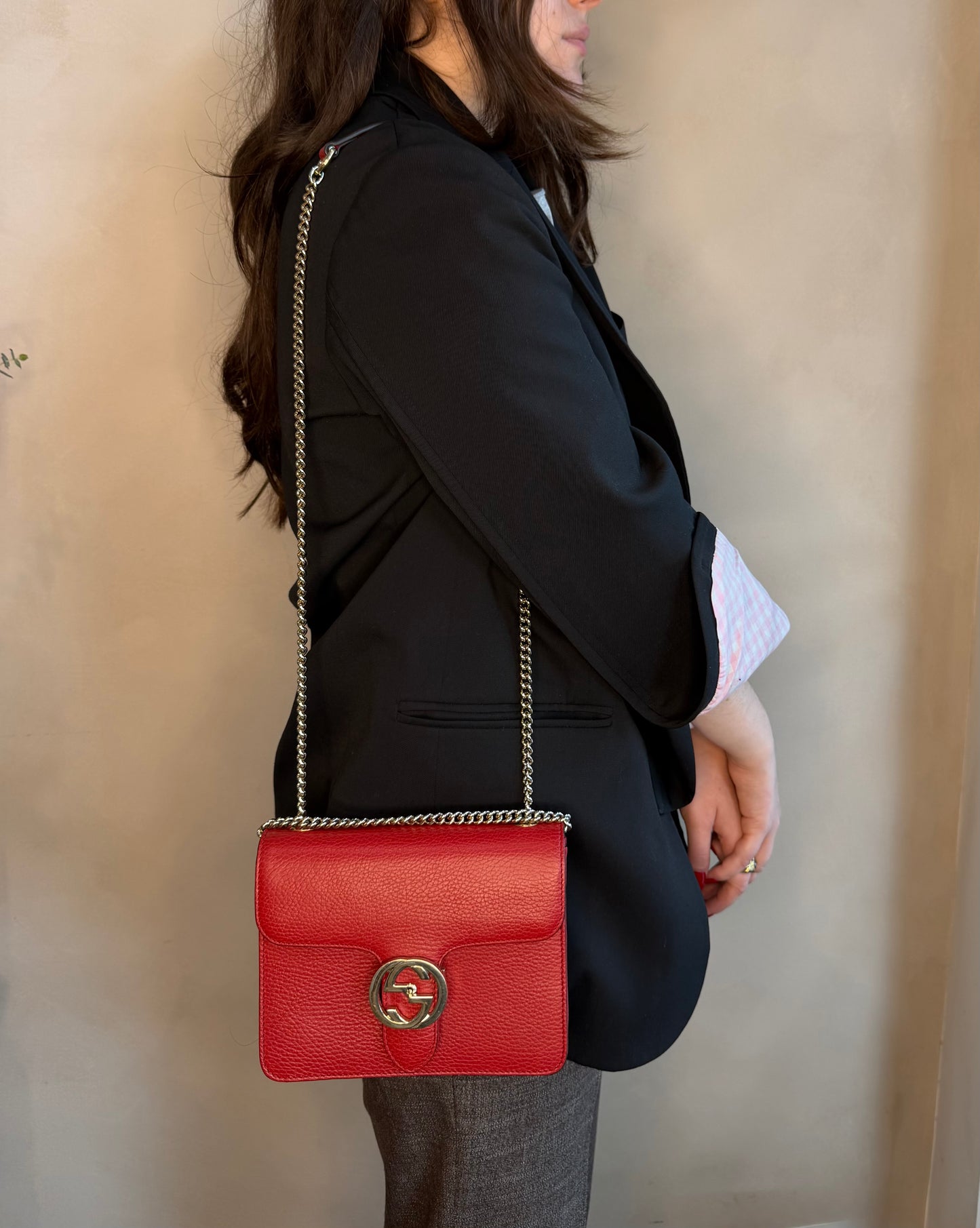 Gucci Dollar Calfskin Interlocking GG Bag- Red