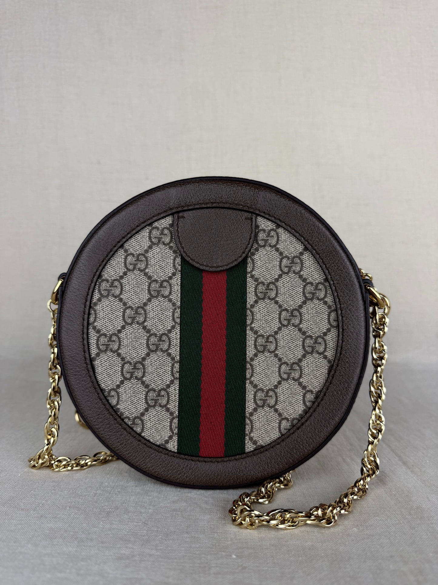 Gucci Round Monogram Ophidia with Gold Tone Hardware