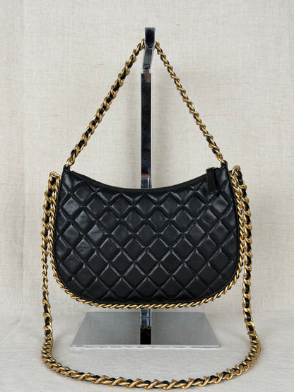Chanel Chain Around in Gold w Quilted Lambskin-Black