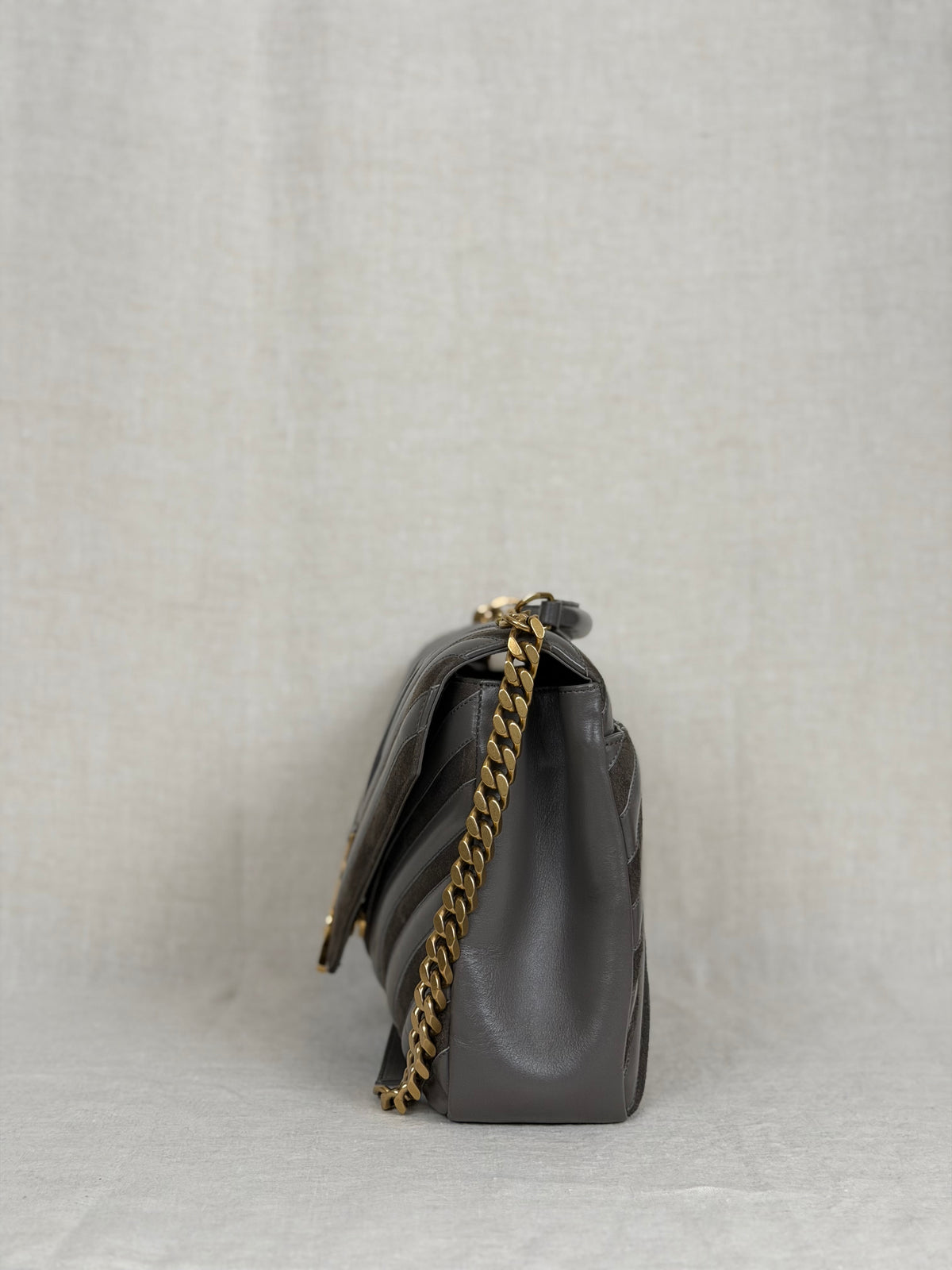 Saint Laurent College Bag Suede & Leather- Grey
