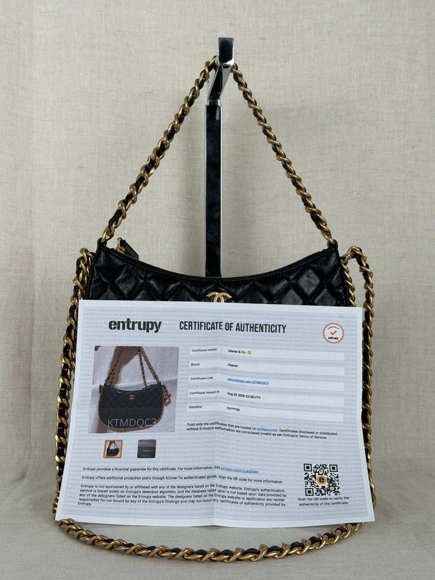 Chanel Chain Around in Gold w Quilted Lambskin-Black