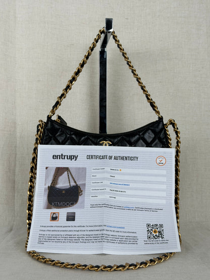 Chanel Chain Around in Gold w Quilted Lambskin-Black