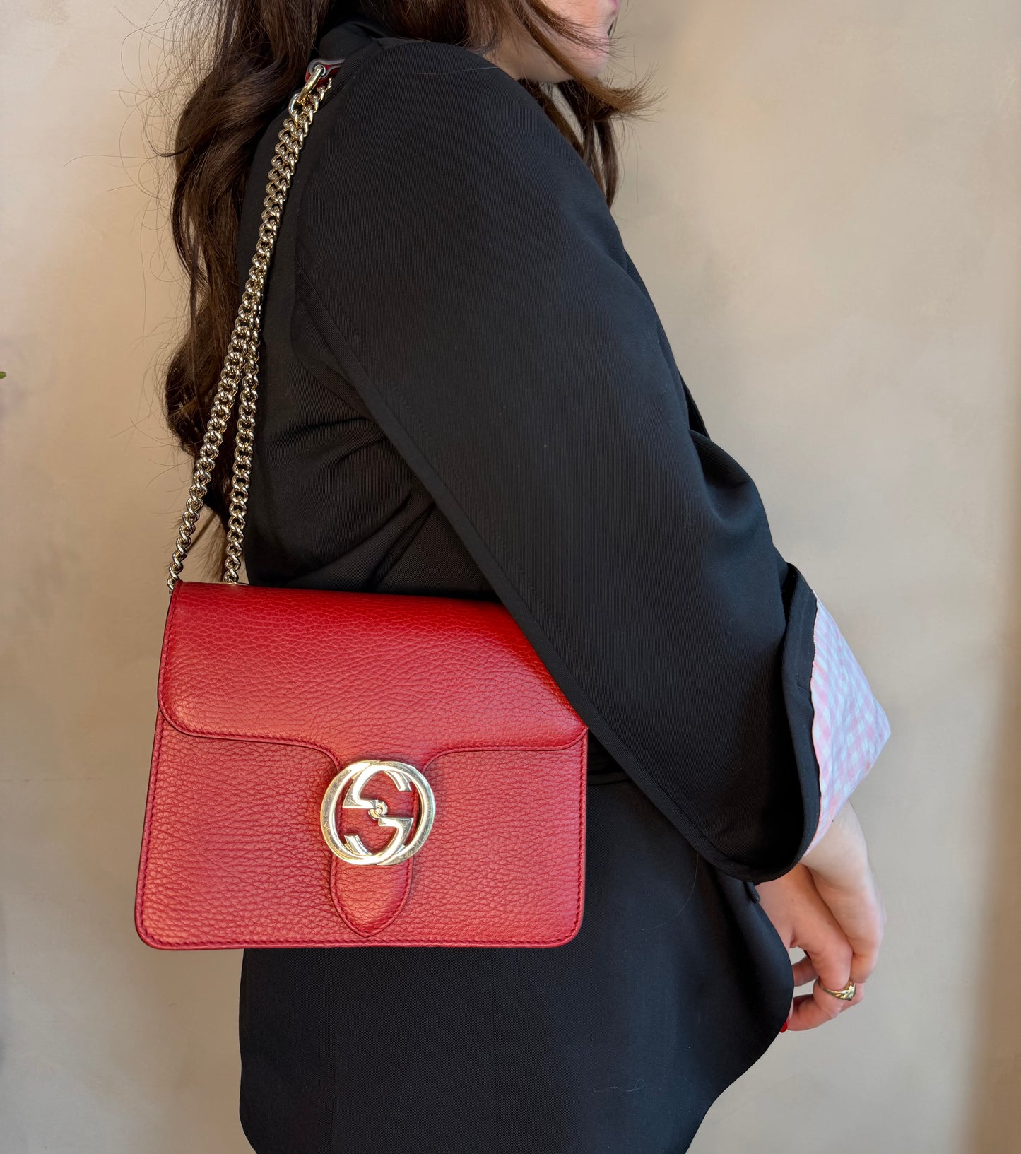 Gucci Dollar Calfskin Interlocking GG Bag- Red
